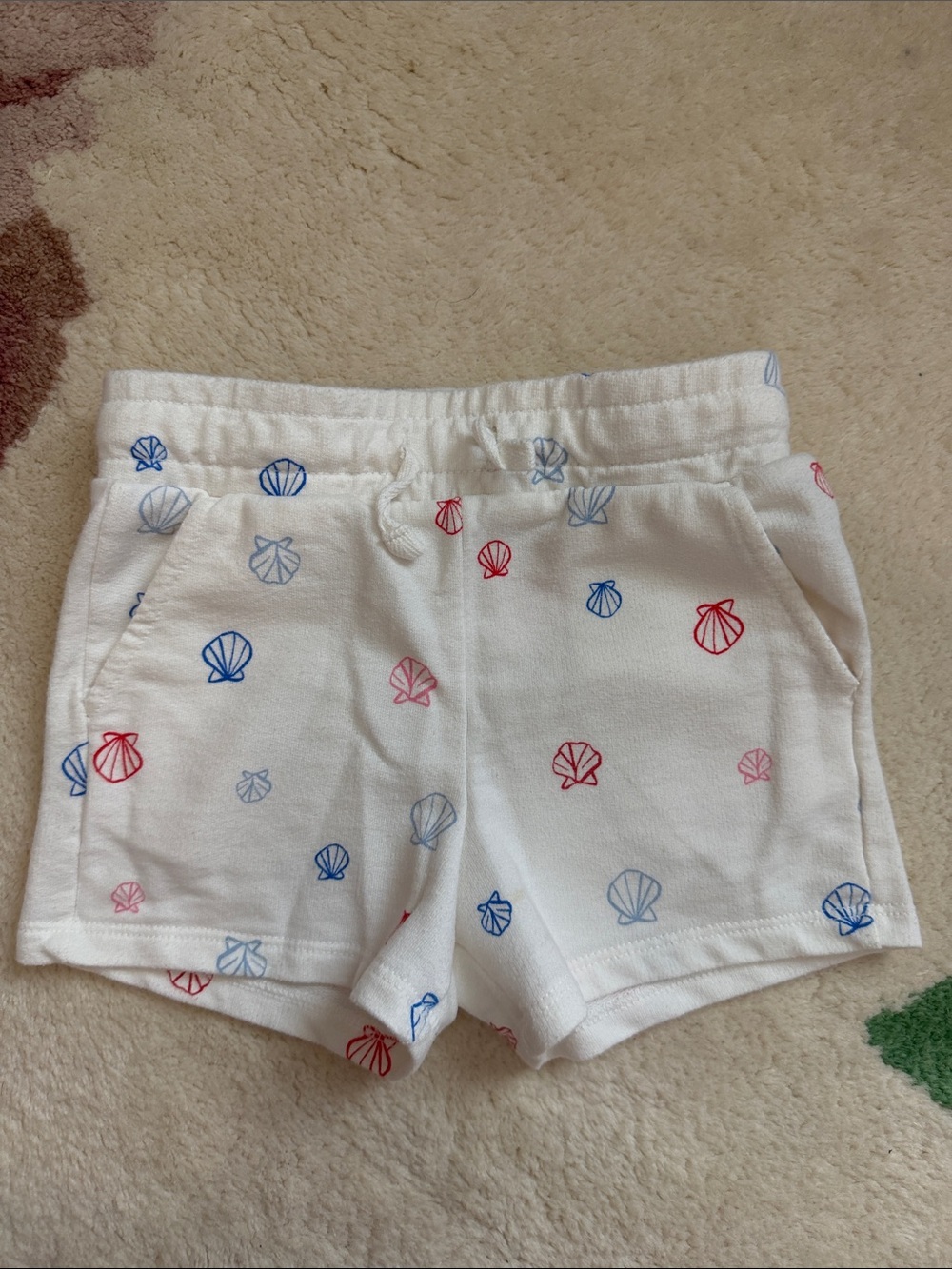 Cat & Jack White Shell-Print Knit Shorts with Red & Blue Shells